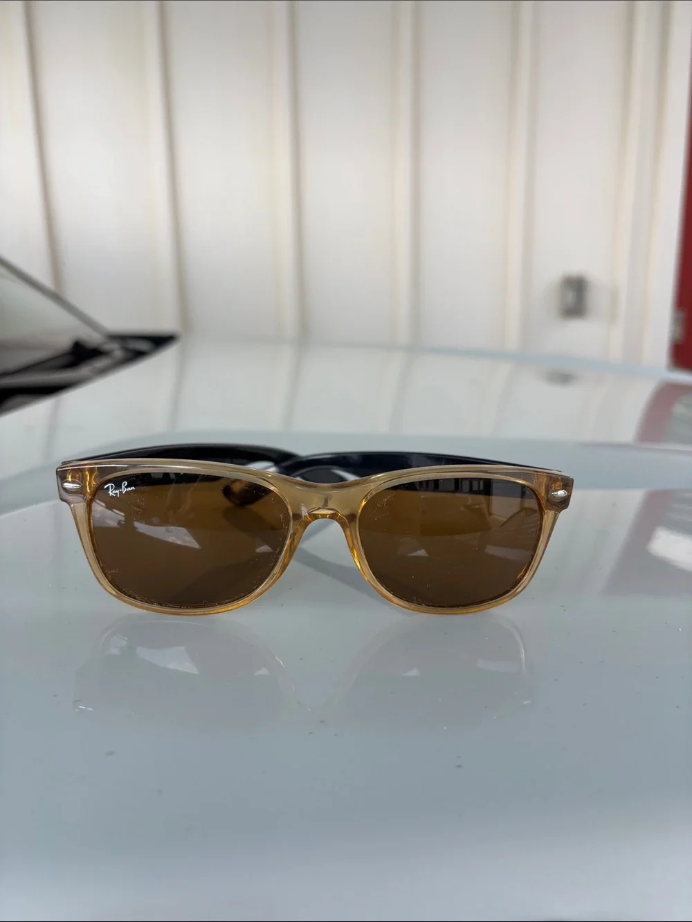 Ray-Ban Amber Translucent Wayfarer Sunglasses with Brown Lenses